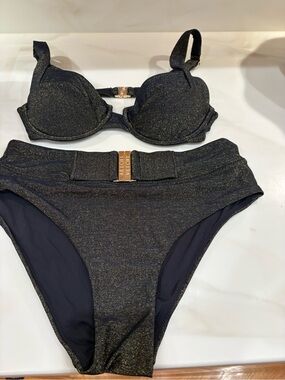 Vetchy Black Shimmery High-Waist Bikini Set-NWOT